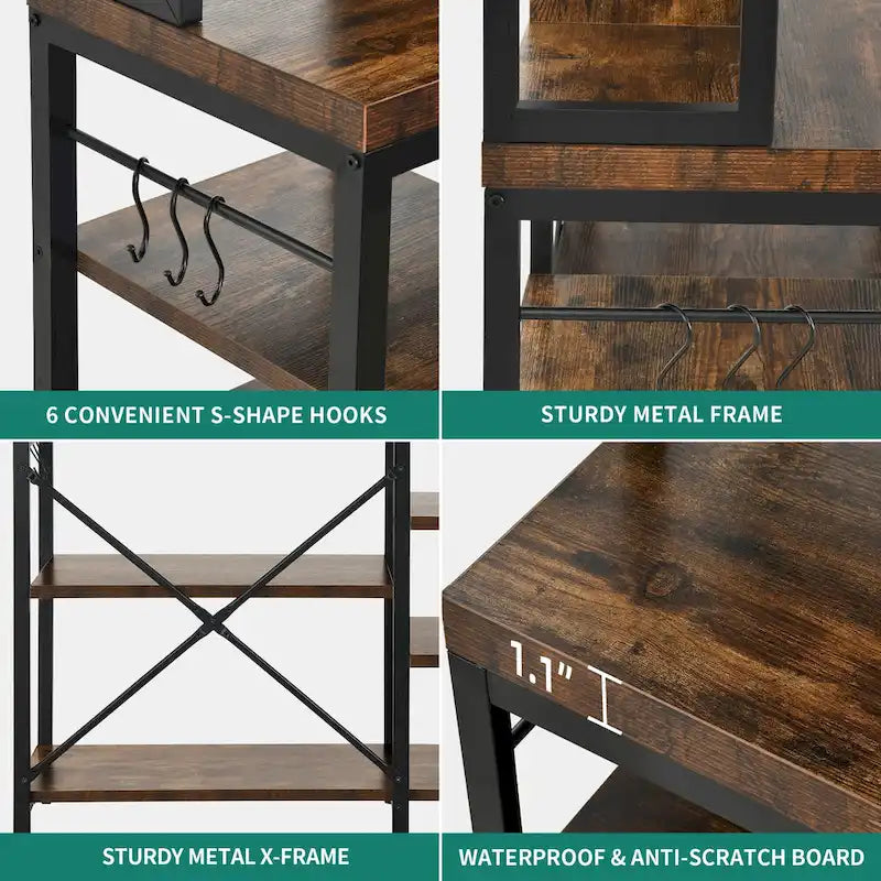 Moasis Kitchen Bakers Rack Utility Storage Shelf with Power Outlets Microwave Oven Stand