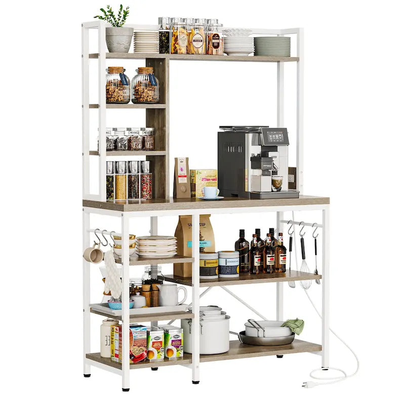 Moasis Kitchen Bakers Rack Utility Storage Shelf with Power Outlets Microwave Oven Stand