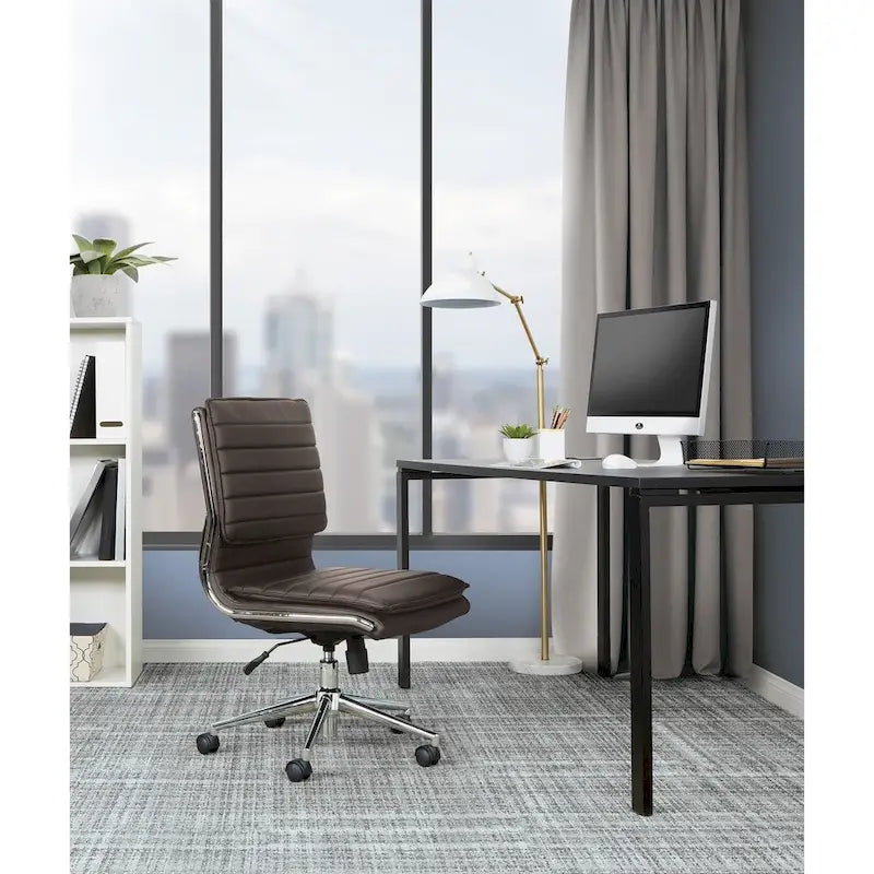 Armless Mid Back Professional Managers Faux Leather Chair with Chrome Base