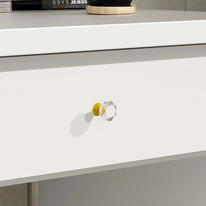 Makeup Vanity Set wi/Lighted Mirror, Storage Shelves and Drawers White - 31.5 L x 15.7 W x 55.1 H