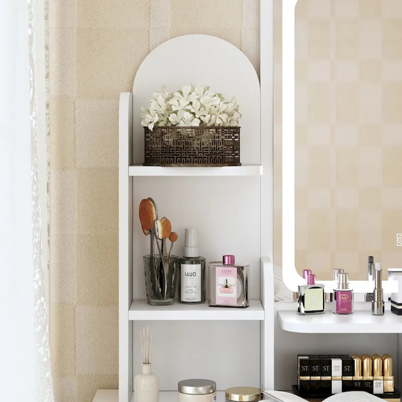 Makeup Vanity Set wi/Lighted Mirror, Storage Shelves and Drawers White - 31.5 L x 15.7 W x 55.1 H
