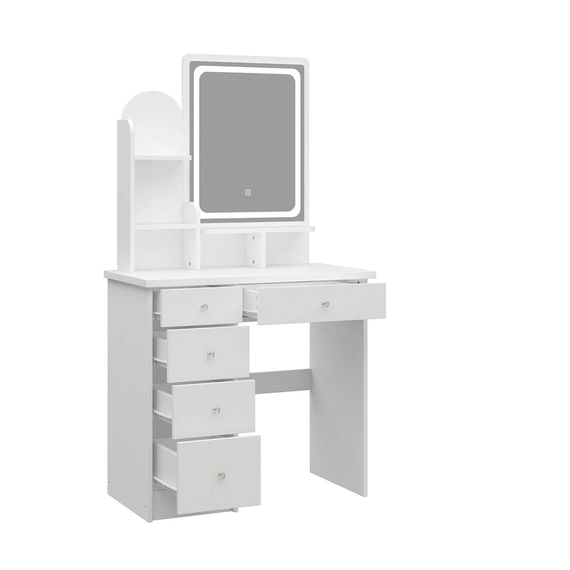 Makeup Vanity Set wi/Lighted Mirror, Storage Shelves and Drawers White - 31.5 L x 15.7 W x 55.1 H