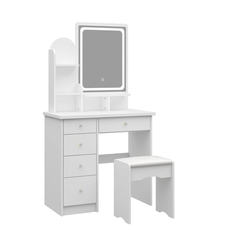 Makeup Vanity Set wi/Lighted Mirror, Storage Shelves and Drawers White - 31.5 L x 15.7 W x 55.1 H