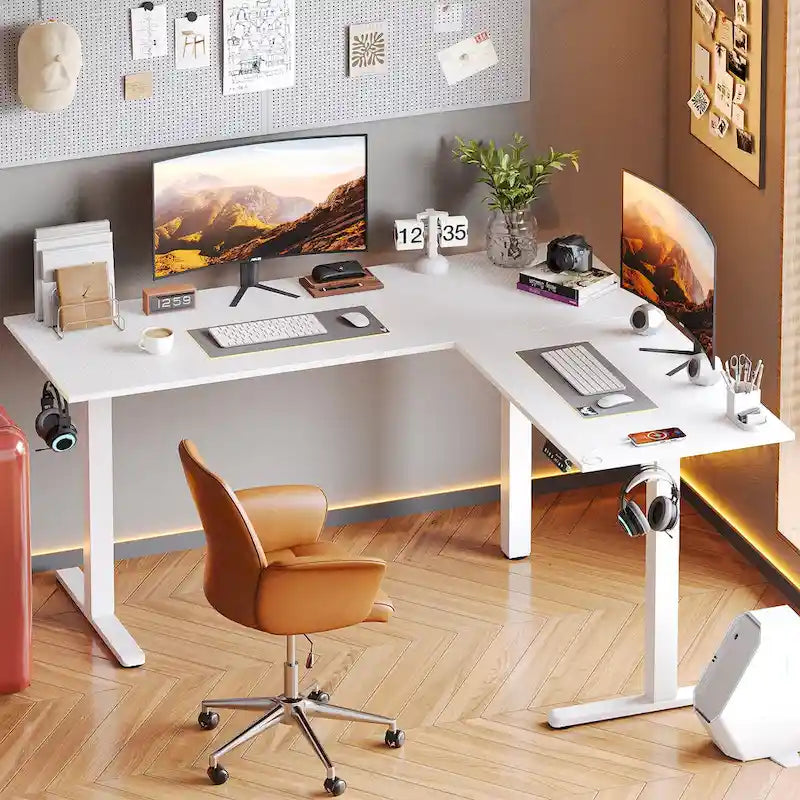 63  L Shaped Standing Desk Corner Desk LED Gaming Desk with Ergonomic Monitor Stand