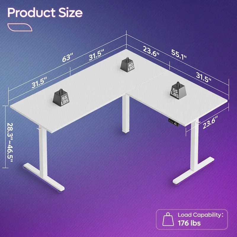 63  L Shaped Standing Desk Corner Desk LED Gaming Desk with Ergonomic Monitor Stand
