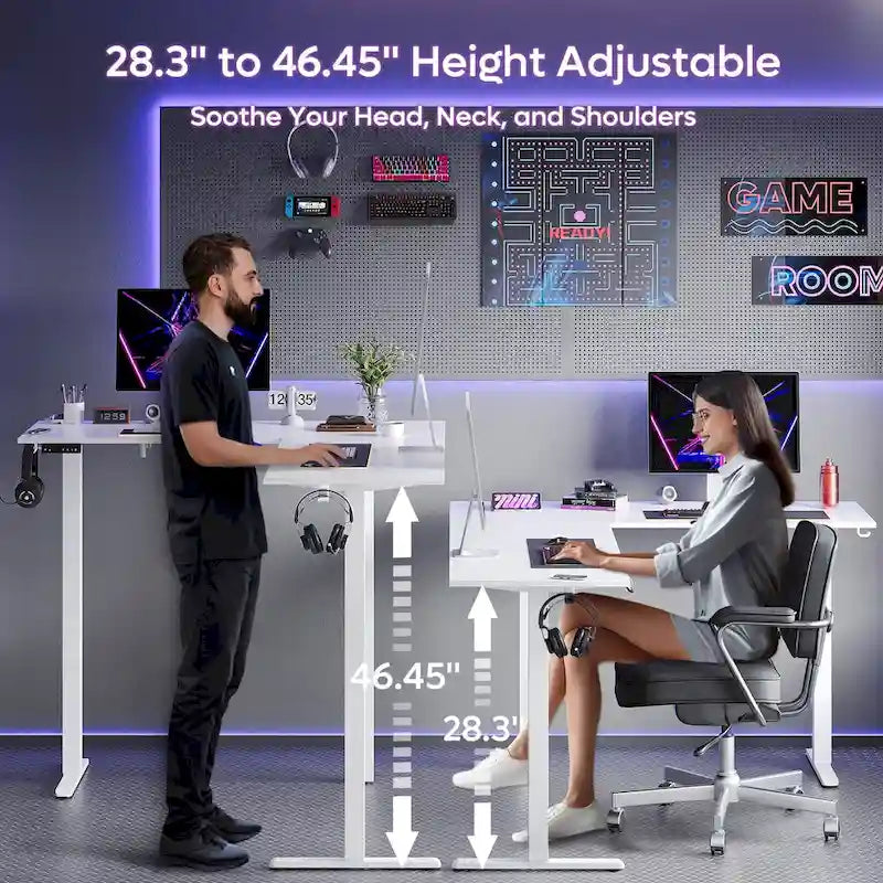 63  L Shaped Standing Desk Corner Desk LED Gaming Desk with Ergonomic Monitor Stand