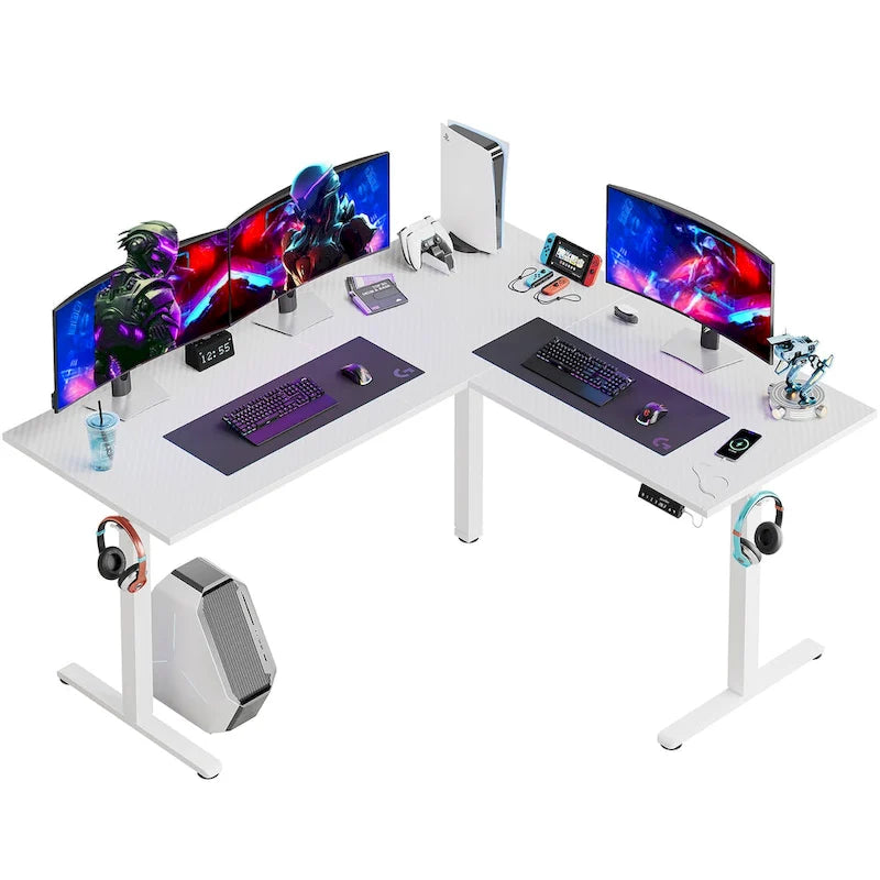 63  L Shaped Standing Desk Corner Desk LED Gaming Desk with Ergonomic Monitor Stand