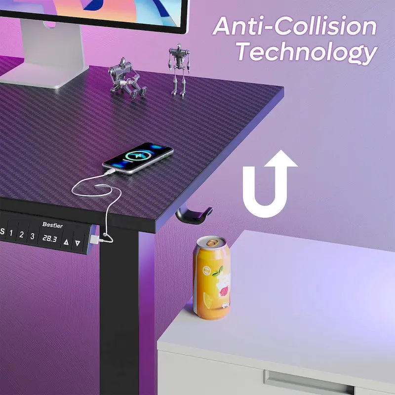 63  L Shaped Standing Desk Corner Desk LED Gaming Desk with Ergonomic Monitor Stand