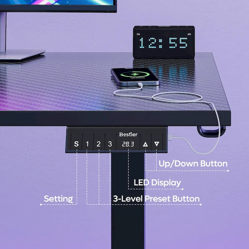 63  L Shaped Standing Desk Corner Desk LED Gaming Desk with Ergonomic Monitor Stand