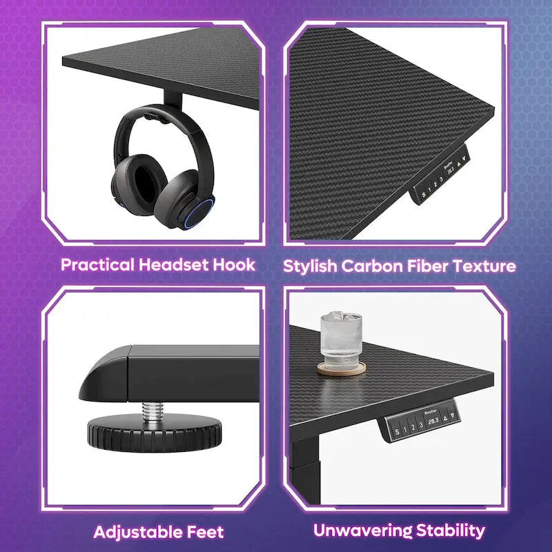 63  L Shaped Standing Desk Corner Desk LED Gaming Desk with Ergonomic Monitor Stand
