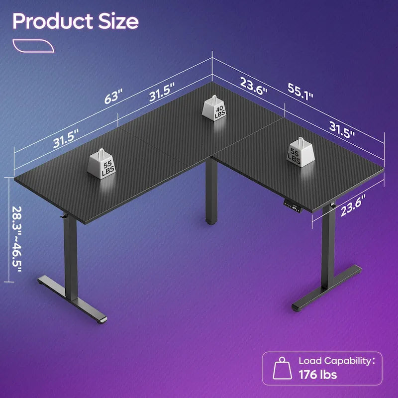 63  L Shaped Standing Desk Corner Desk LED Gaming Desk with Ergonomic Monitor Stand