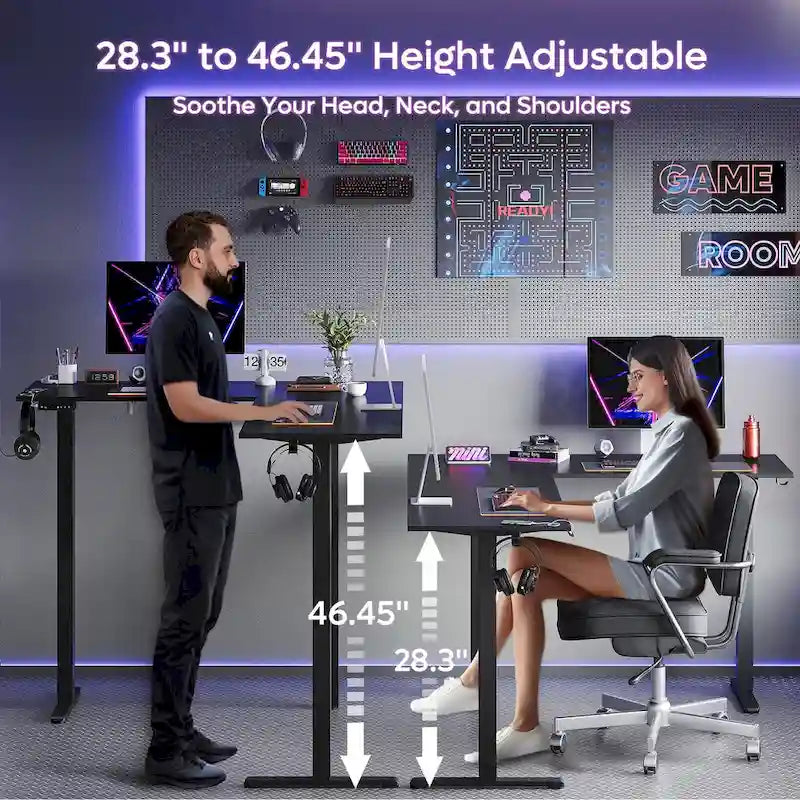 63  L Shaped Standing Desk Corner Desk LED Gaming Desk with Ergonomic Monitor Stand