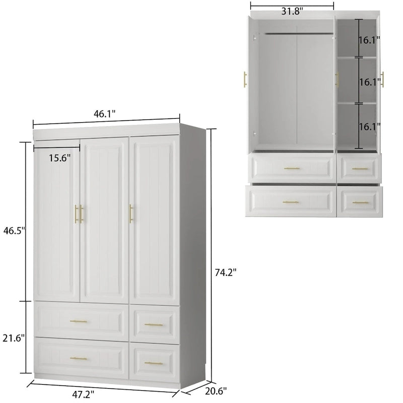Modern Freestanding Wardrobe Armoire Closet Large Storage Cabinet