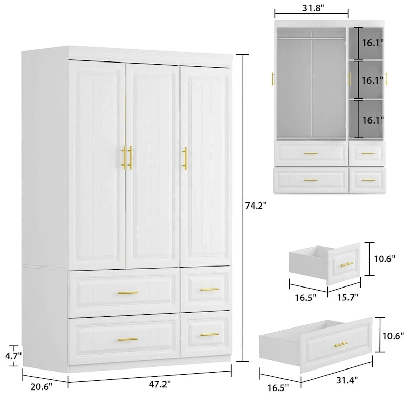 Modern Freestanding Wardrobe Armoire Closet Large Storage Cabinet