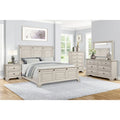 Roundhill Furniture Renova Distressed Parchment Wood Bedroom Set with Panel Bed, Dresser, Mirror, Nightstand, Chest