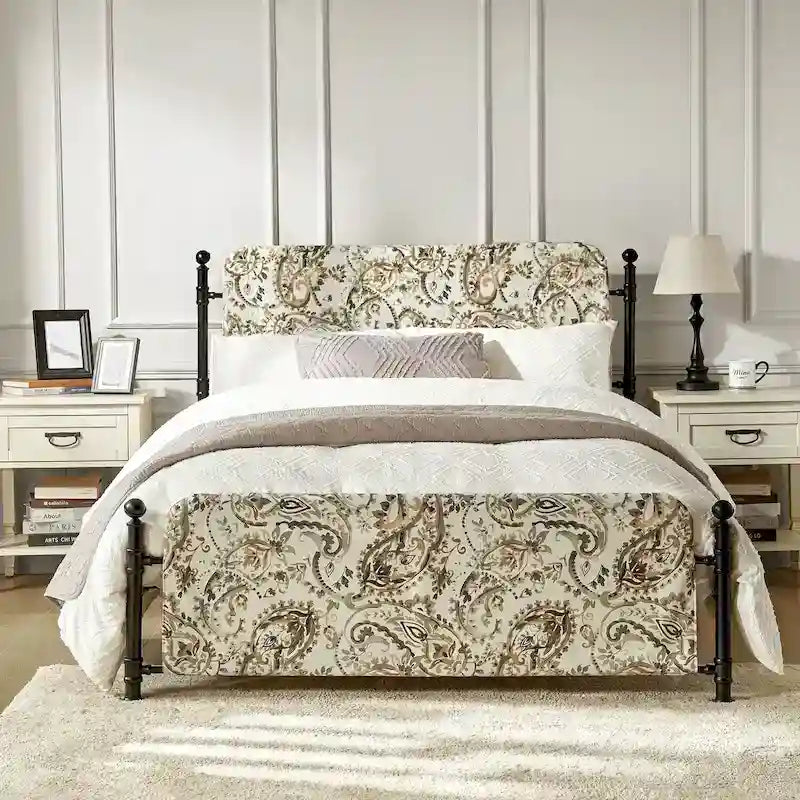 Diana Transitional 62  Floral Upholstered Platform Metal Bed Frame with Washable Slipcover by HULALA HOME