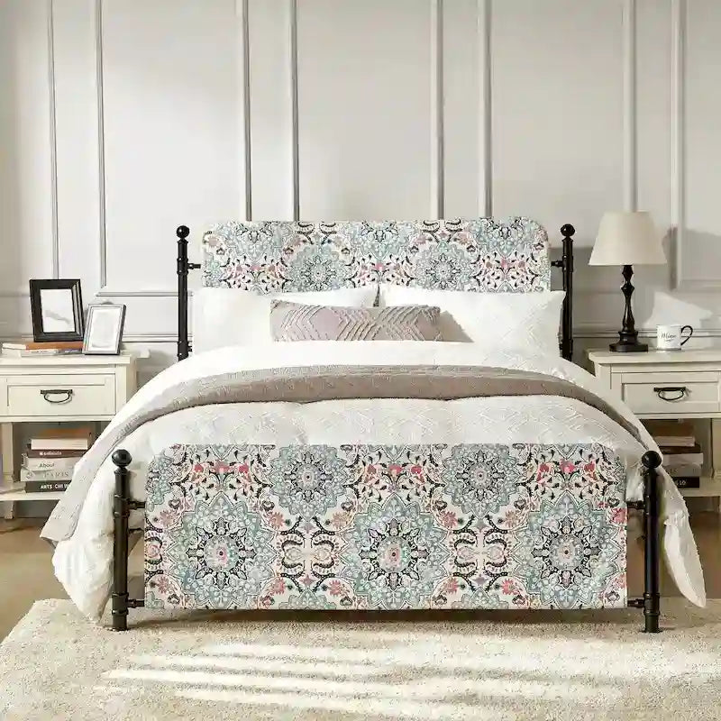 Diana Transitional 62  Floral Upholstered Platform Metal Bed Frame with Washable Slipcover by HULALA HOME