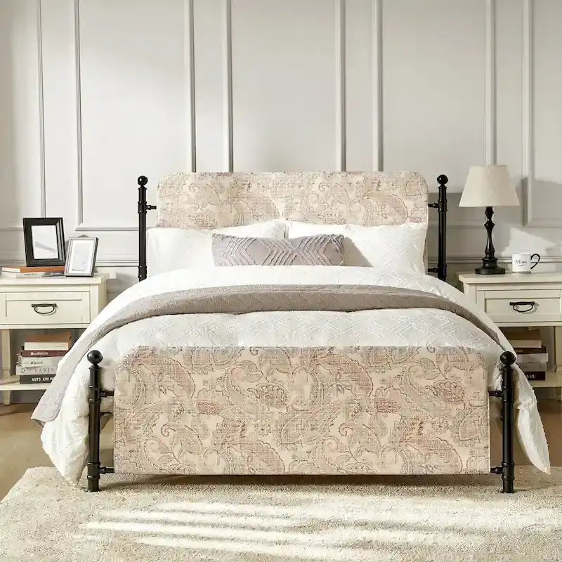 Diana Transitional 62  Floral Upholstered Platform Metal Bed Frame with Washable Slipcover by HULALA HOME