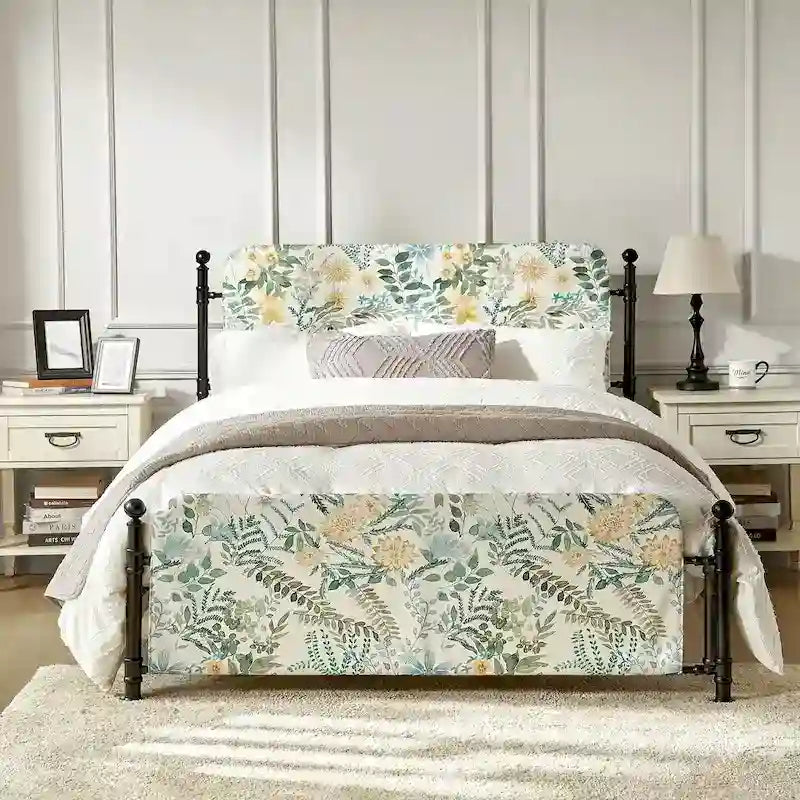 Diana Transitional 62  Floral Upholstered Platform Metal Bed Frame with Washable Slipcover by HULALA HOME