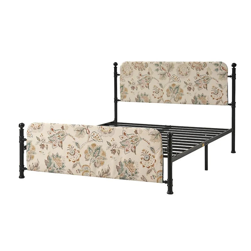 Diana Transitional 62  Floral Upholstered Platform Metal Bed Frame with Washable Slipcover by HULALA HOME