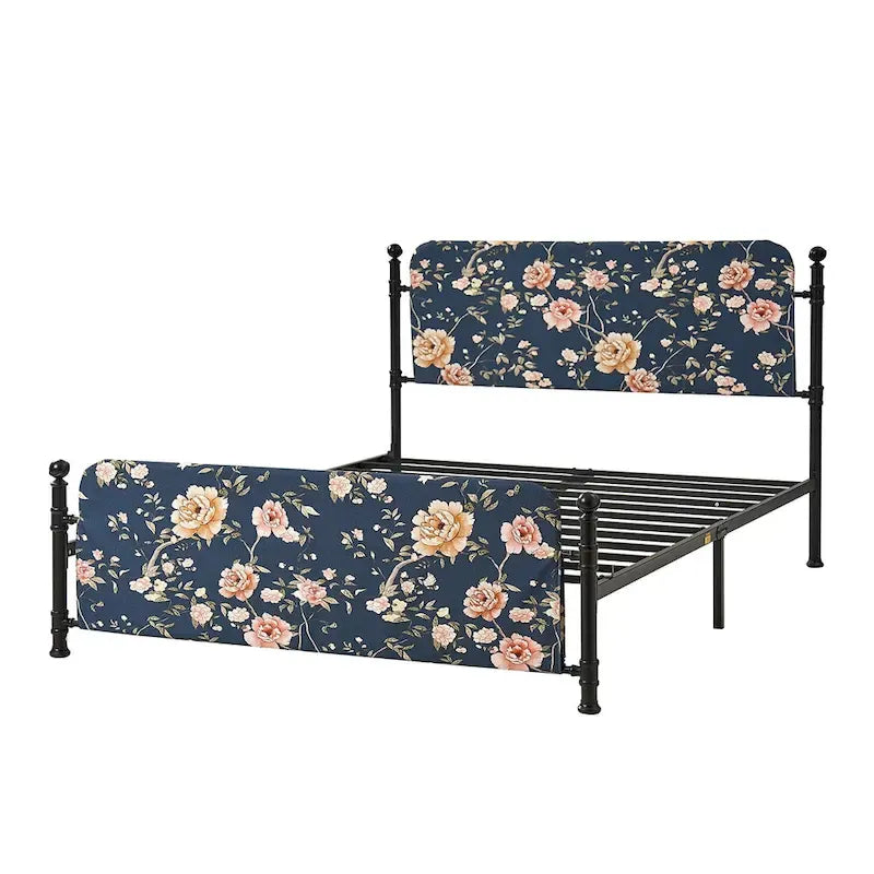 Diana Transitional 62  Floral Upholstered Platform Metal Bed Frame with Washable Slipcover by HULALA HOME