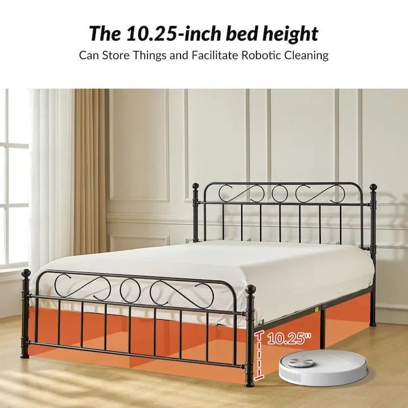 Diana Transitional 62  Floral Upholstered Platform Metal Bed Frame with Washable Slipcover by HULALA HOME