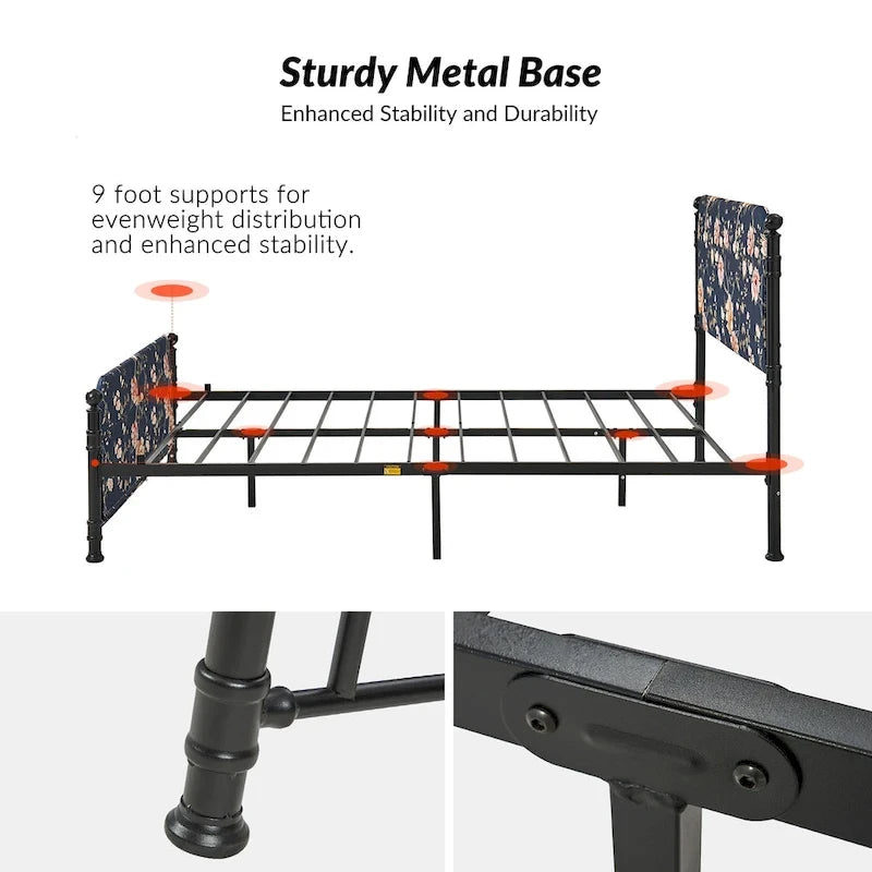 Diana Transitional 62  Floral Upholstered Platform Metal Bed Frame with Washable Slipcover by HULALA HOME