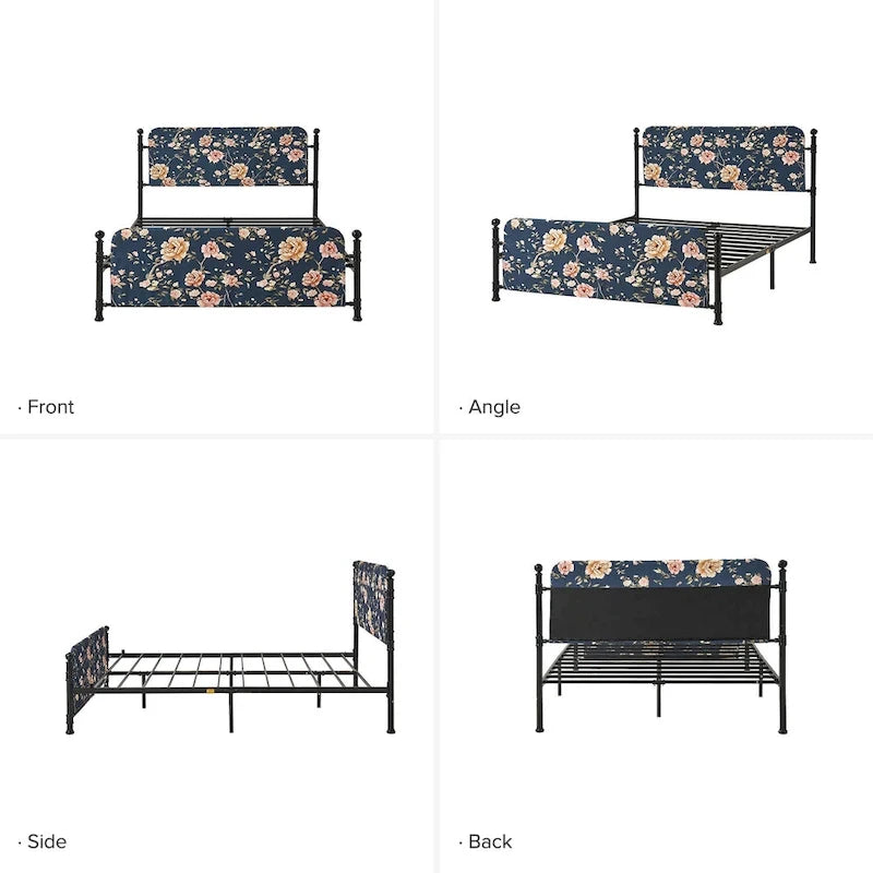 Diana Transitional 62  Floral Upholstered Platform Metal Bed Frame with Washable Slipcover by HULALA HOME
