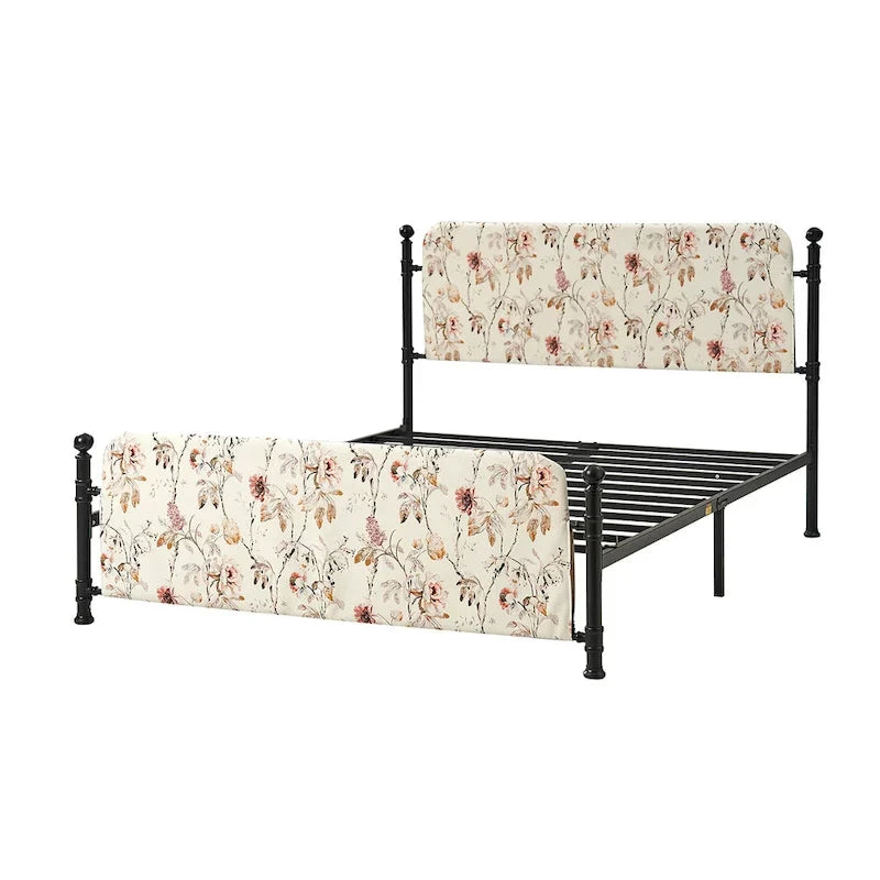Diana Transitional 62  Floral Upholstered Platform Metal Bed Frame with Washable Slipcover by HULALA HOME