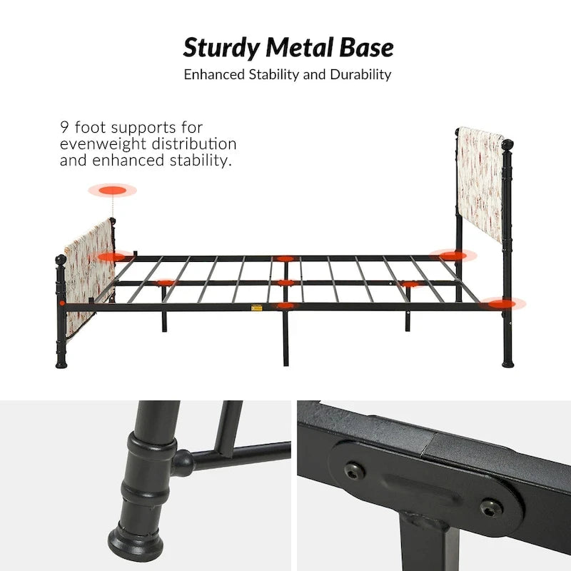 Diana Transitional 62  Floral Upholstered Platform Metal Bed Frame with Washable Slipcover by HULALA HOME
