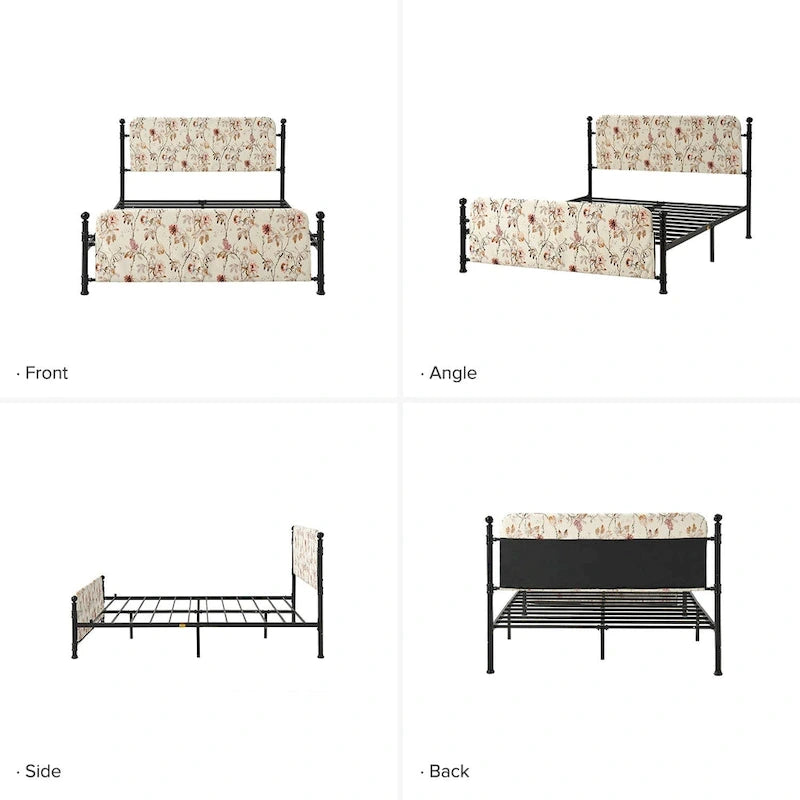 Diana Transitional 62  Floral Upholstered Platform Metal Bed Frame with Washable Slipcover by HULALA HOME