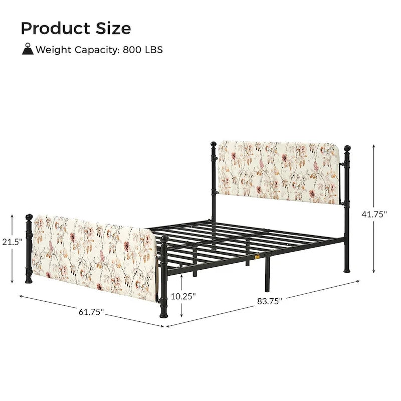 Diana Transitional 62  Floral Upholstered Platform Metal Bed Frame with Washable Slipcover by HULALA HOME