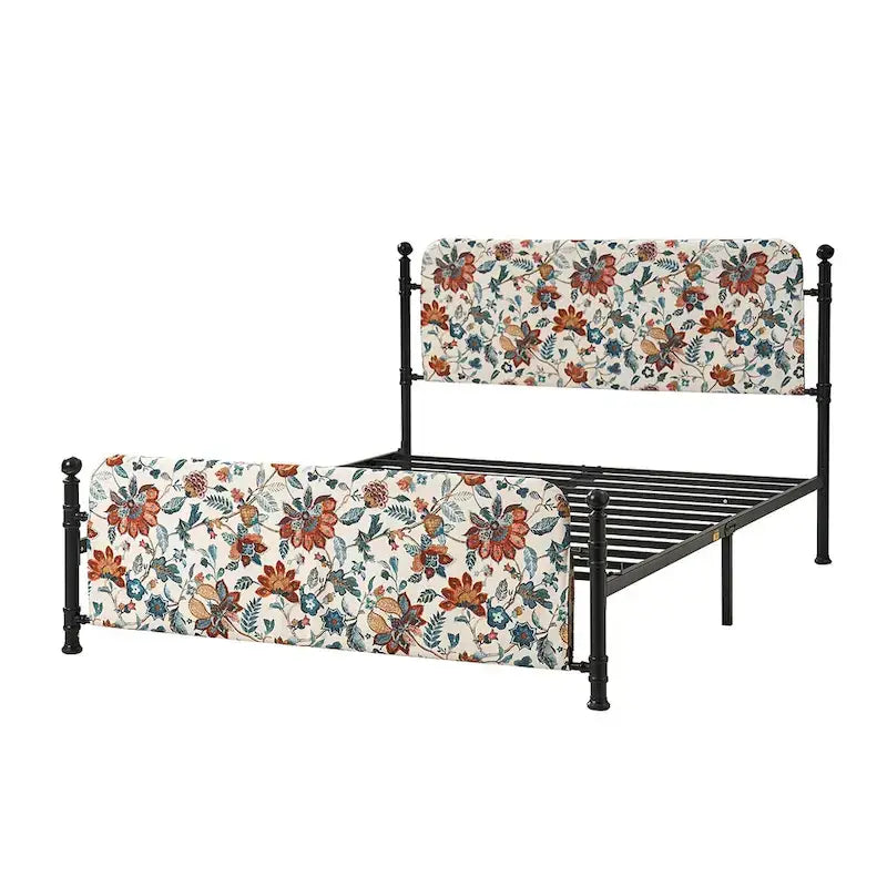 Diana Transitional 62  Floral Upholstered Platform Metal Bed Frame with Washable Slipcover by HULALA HOME