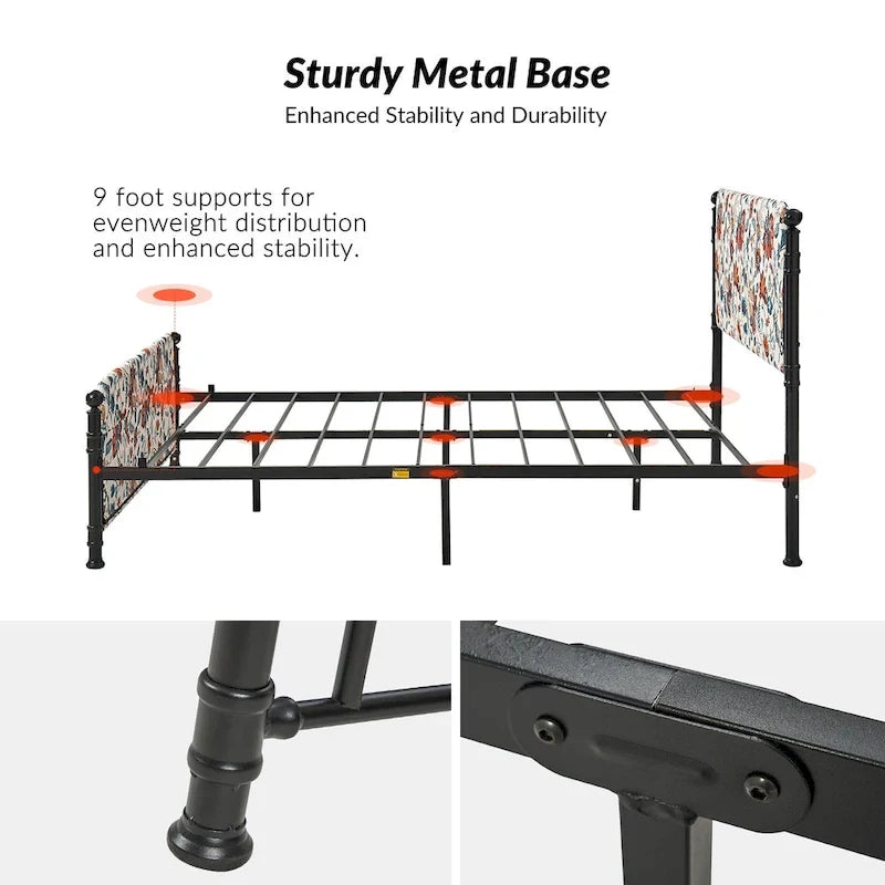 Diana Transitional 62  Floral Upholstered Platform Metal Bed Frame with Washable Slipcover by HULALA HOME