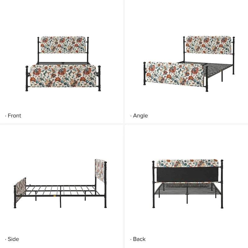 Diana Transitional 62  Floral Upholstered Platform Metal Bed Frame with Washable Slipcover by HULALA HOME