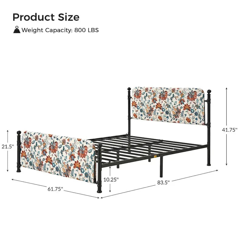 Diana Transitional 62  Floral Upholstered Platform Metal Bed Frame with Washable Slipcover by HULALA HOME