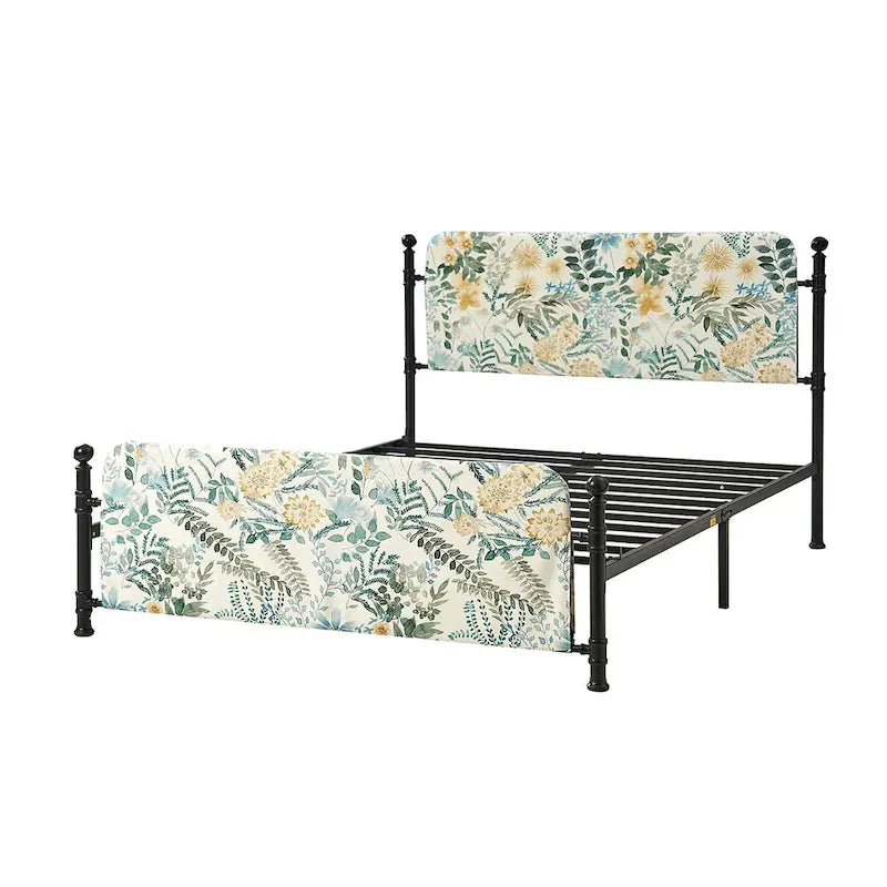 Diana Transitional 62  Floral Upholstered Platform Metal Bed Frame with Washable Slipcover by HULALA HOME