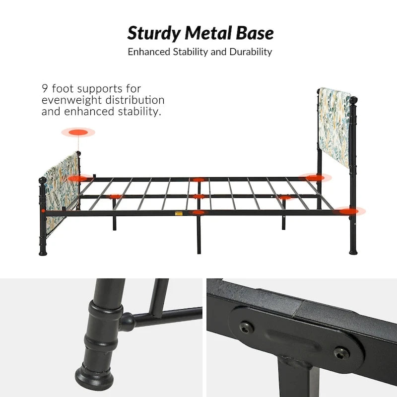 Diana Transitional 62  Floral Upholstered Platform Metal Bed Frame with Washable Slipcover by HULALA HOME