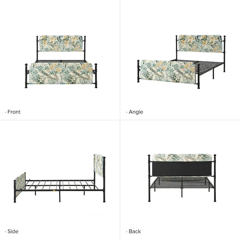 Diana Transitional 62  Floral Upholstered Platform Metal Bed Frame with Washable Slipcover by HULALA HOME