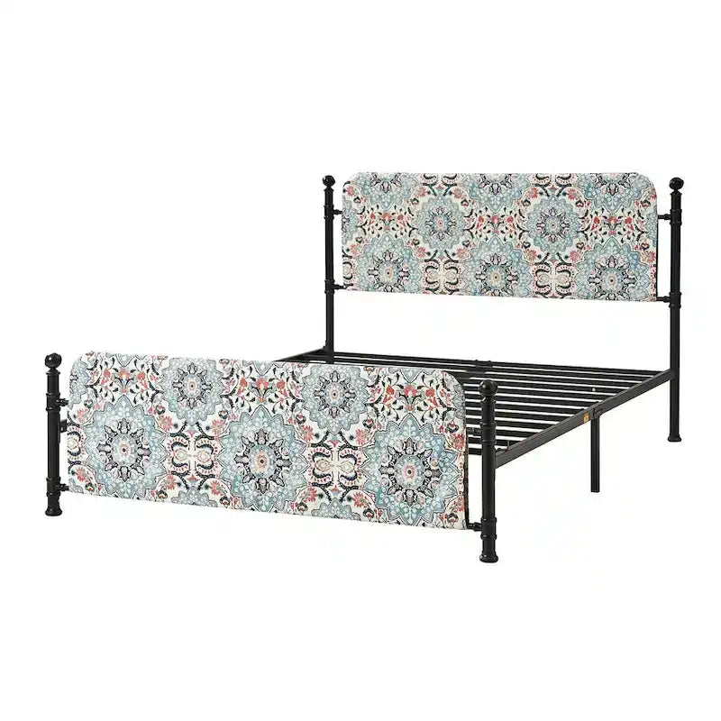 Diana Transitional 62  Floral Upholstered Platform Metal Bed Frame with Washable Slipcover by HULALA HOME