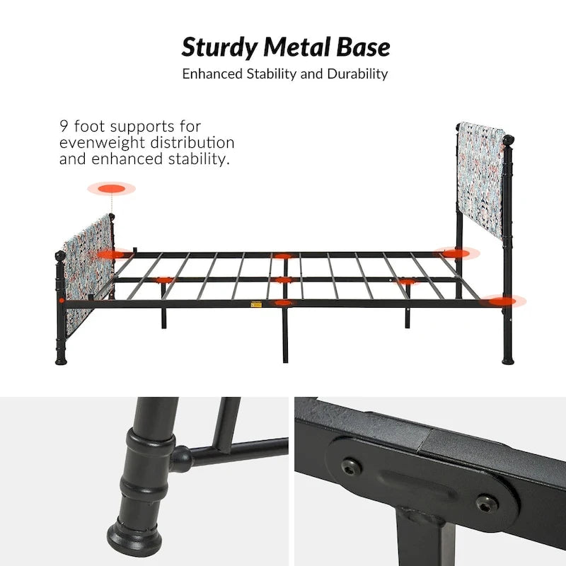 Diana Transitional 62  Floral Upholstered Platform Metal Bed Frame with Washable Slipcover by HULALA HOME