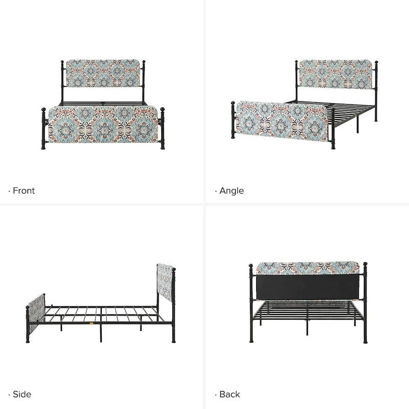 Diana Transitional 62  Floral Upholstered Platform Metal Bed Frame with Washable Slipcover by HULALA HOME