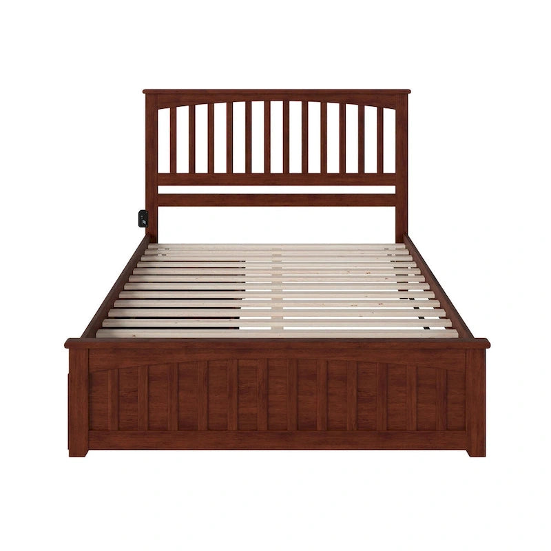 Mission Queen Platform Bed with 2 Bed Drawers in Walnut