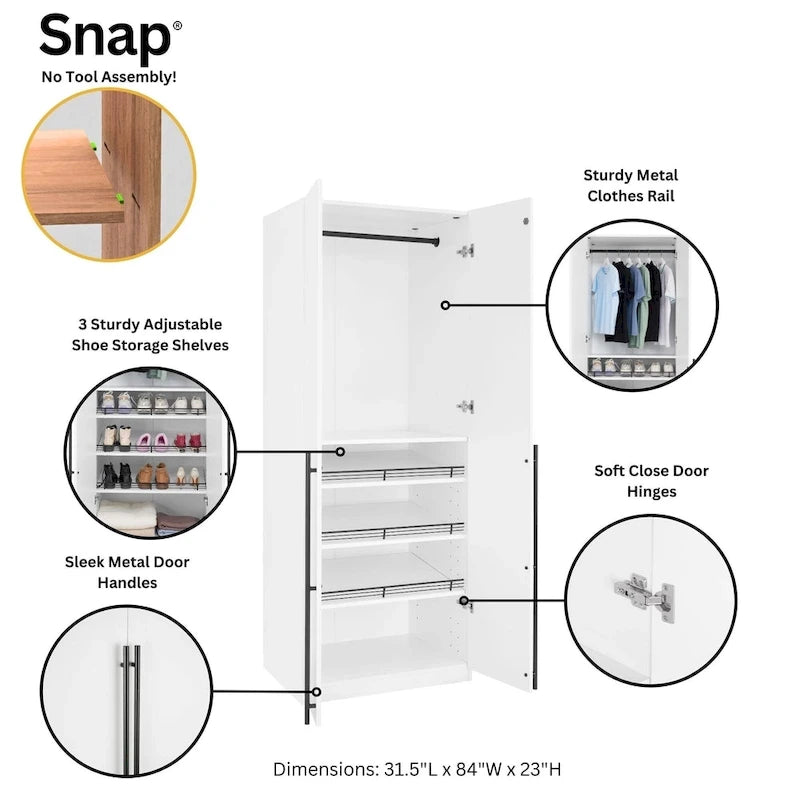 Manhattan Comfort Lee Modern Freestanding 3-Piece Module Wardrobe Closet Armoire