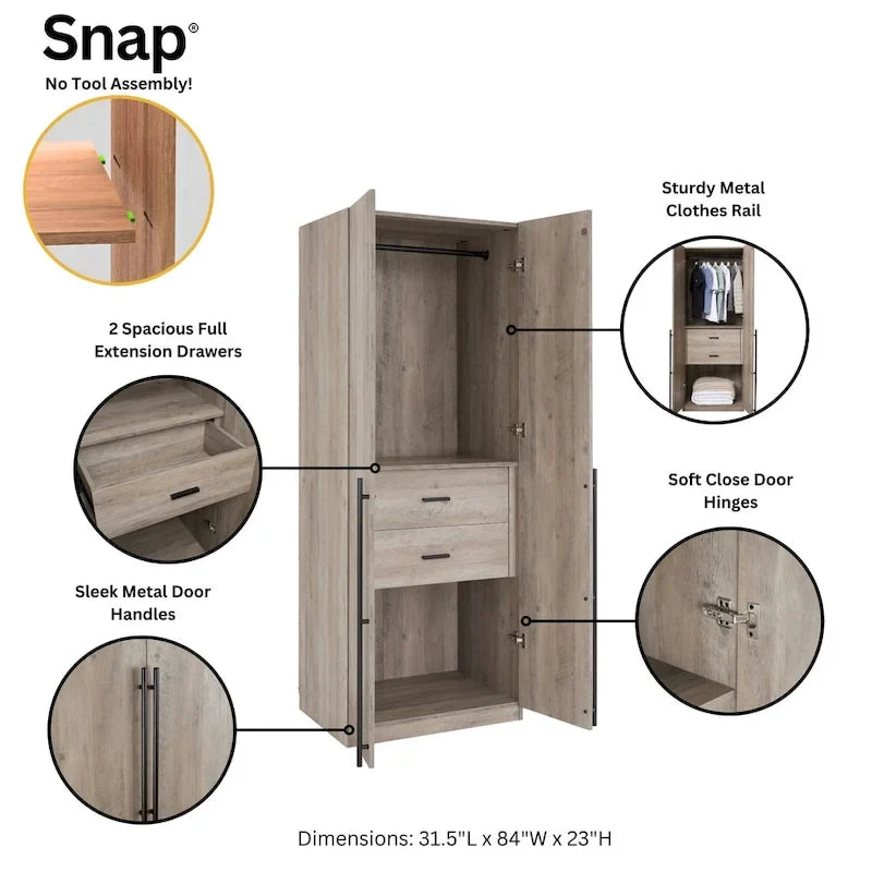 Manhattan Comfort Lee Modern Freestanding 3-Piece Module Wardrobe Closet Armoire