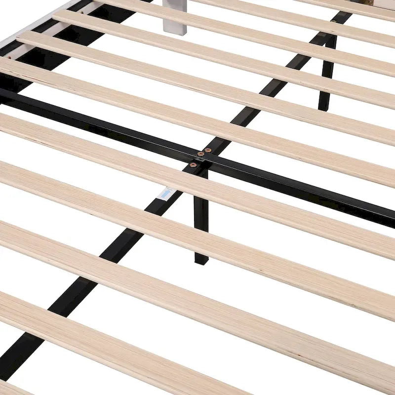 Upholstered Platform Bed with Flower Pattern Velvet Headboard