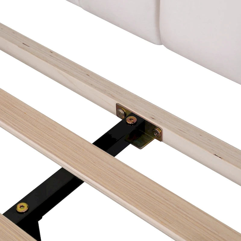 Upholstered Platform Bed with Flower Pattern Velvet Headboard