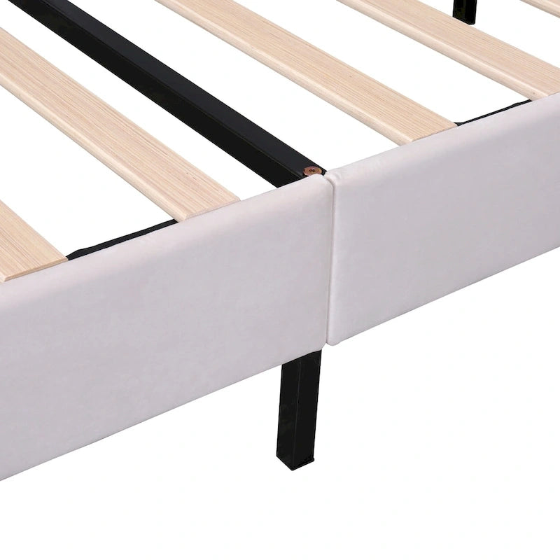 Upholstered Platform Bed with Flower Pattern Velvet Headboard