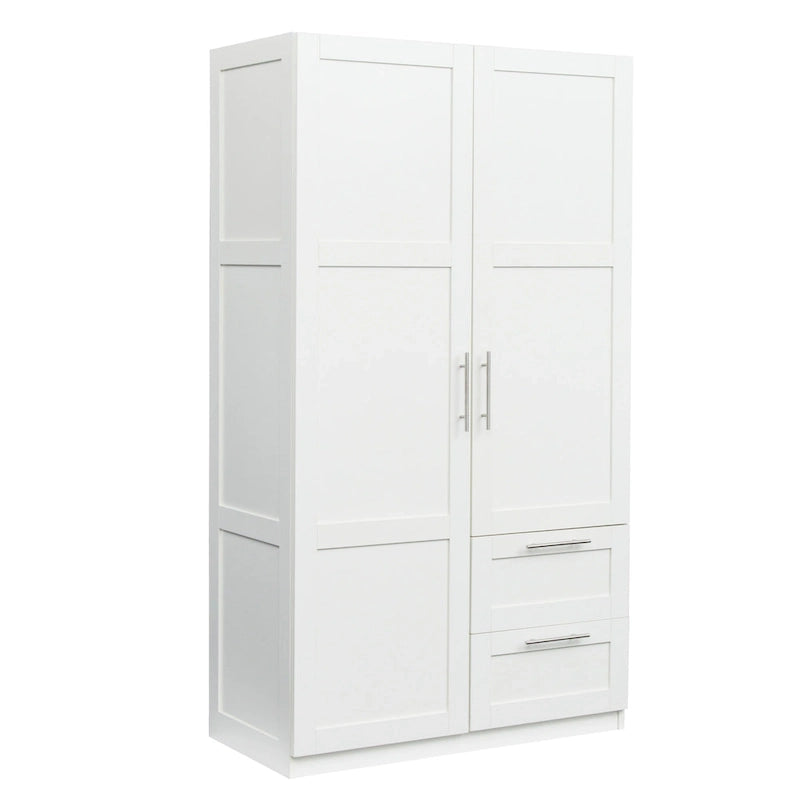 White Wood Wardrobe Armoire Storage Cabinet with Doors,Drawers,Hanging Rod