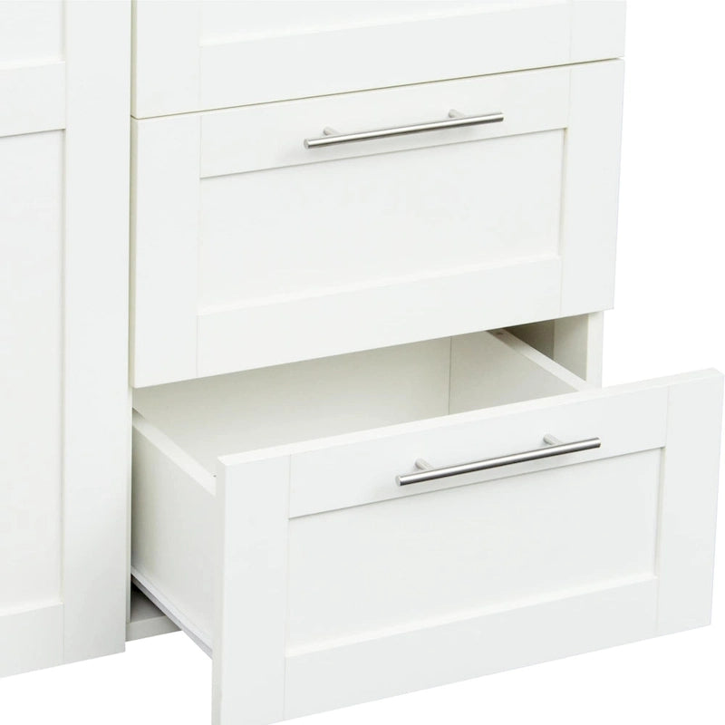 White Wood Wardrobe Armoire Storage Cabinet with Doors,Drawers,Hanging Rod
